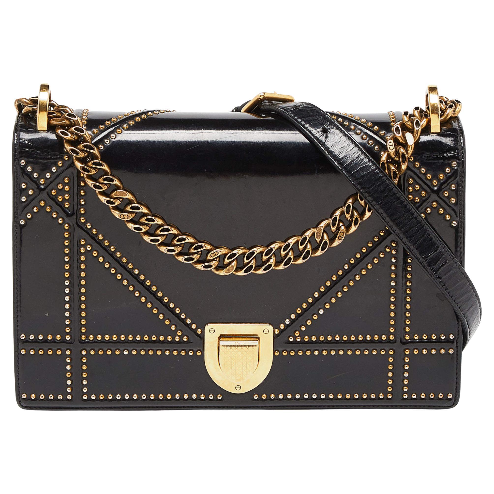 Dior Black Patent Leather Medium Diorama Shoulder Bag For Sale