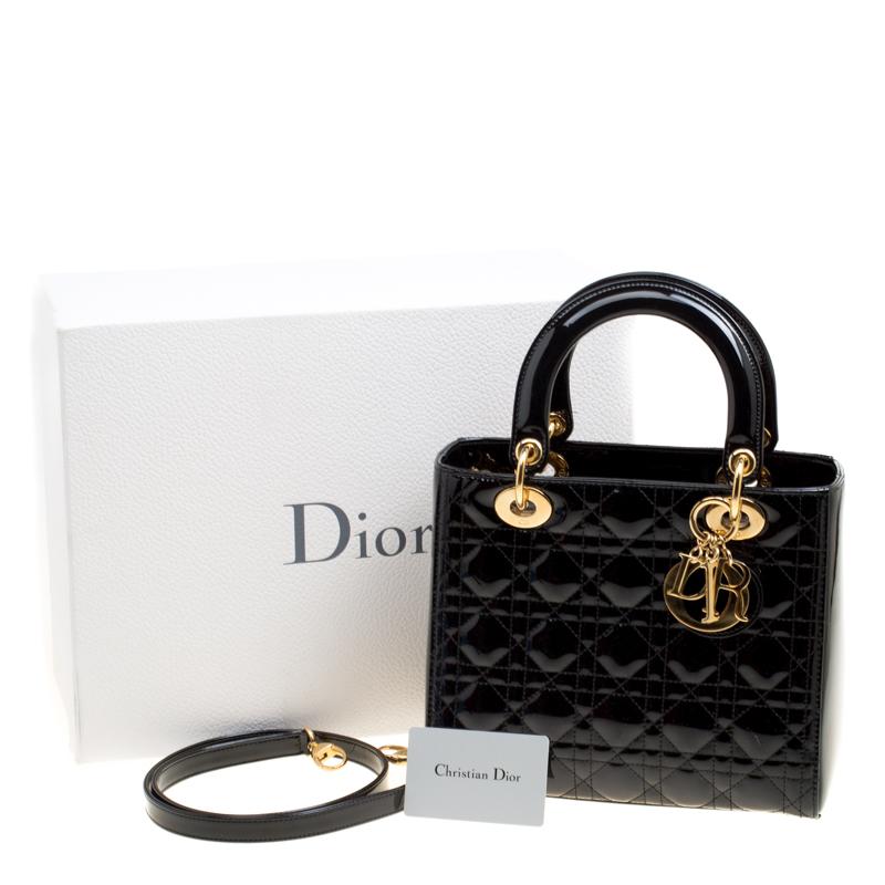 Dior Black Patent Leather Medium Lady Dior Top Handle Bag 8