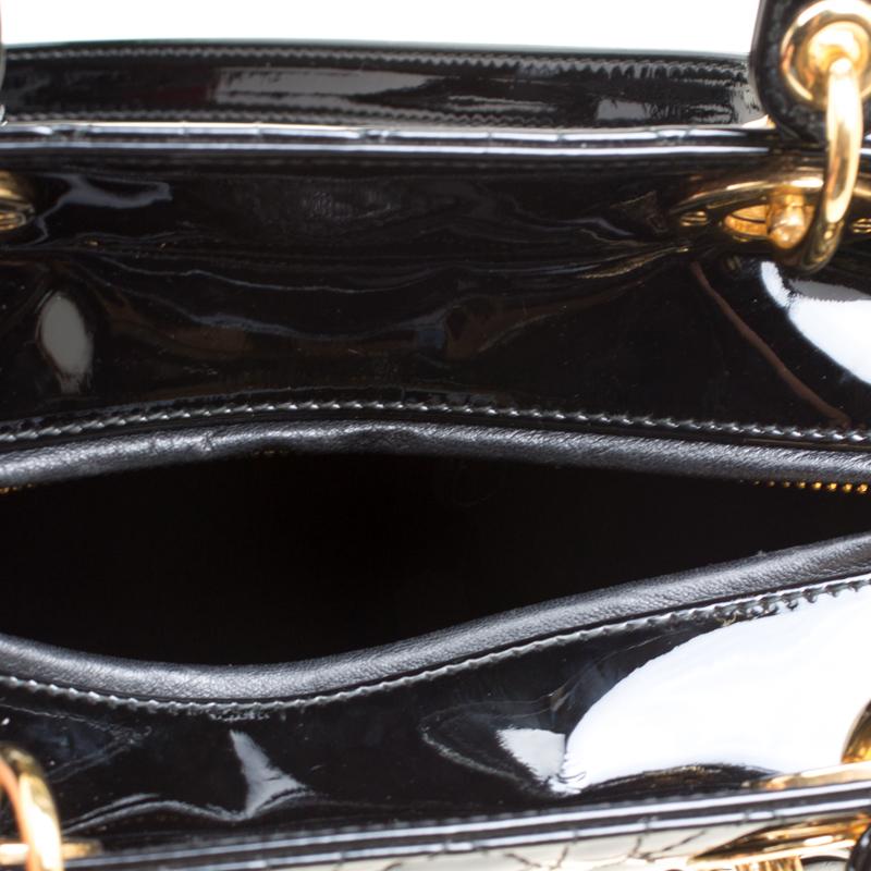 Dior Black Patent Leather Medium Lady Dior Top Handle Bag 2