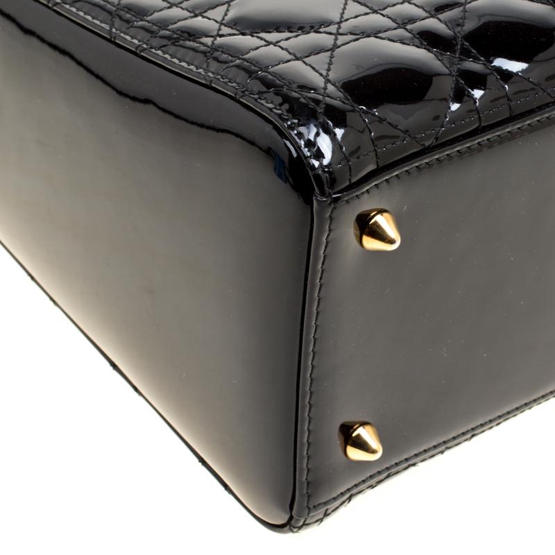 Dior Black Patent Leather Medium Lady Dior Top Handle Bag 4