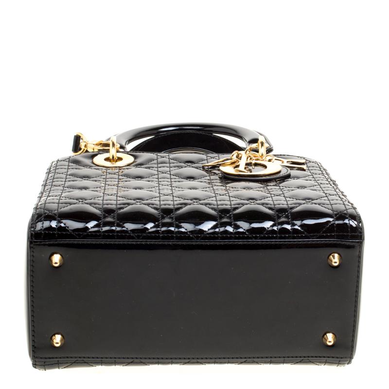 Dior Black Patent Leather Medium Lady Dior Top Handle Bag 5