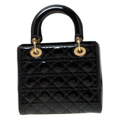 Dior Black Patent Leather Medium Lady Dior Tote