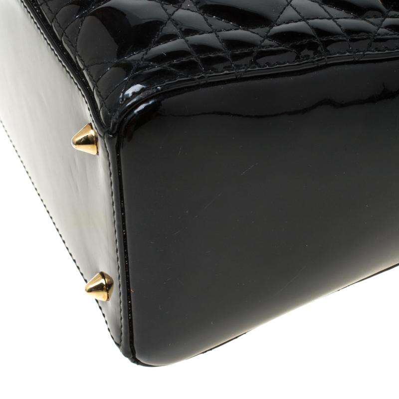 Dior Black Patent Leather Medium Lady Dior Tote 5