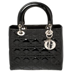 Dior Black Patent Leather Medium Lady Dior Tote