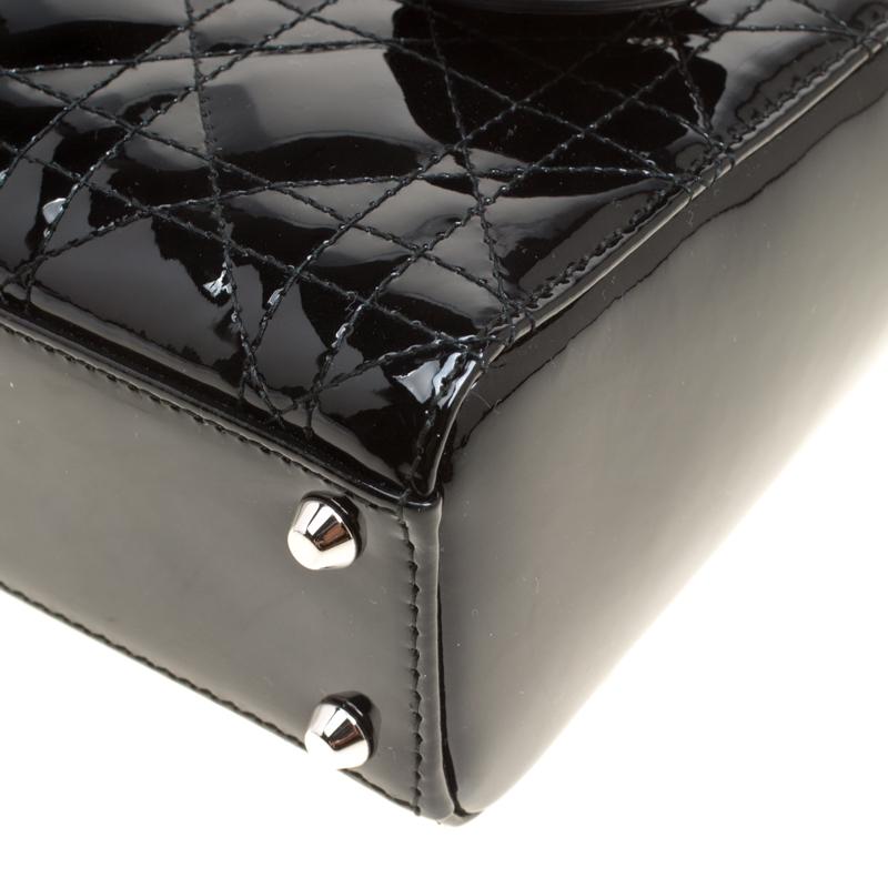 Dior Black Patent Leather Mini Lady Dior Top Handle Bag 4
