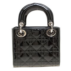 Dior Black Patent Leather Mini Lady Dior Top Handle Bag