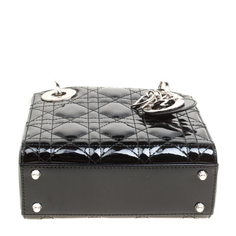 Dior Black Patent Leather Mini Lady Dior Top Handle Bag In New Condition In Dubai, Al Qouz 2