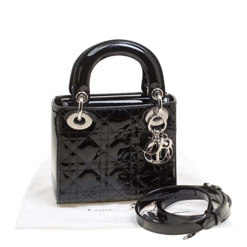 Dior Black Patent Leather Mini Lady Dior Top Handle Bag 2