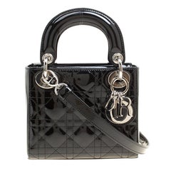 Used Dior Black Patent Leather Mini Lady Dior Top Handle Bag