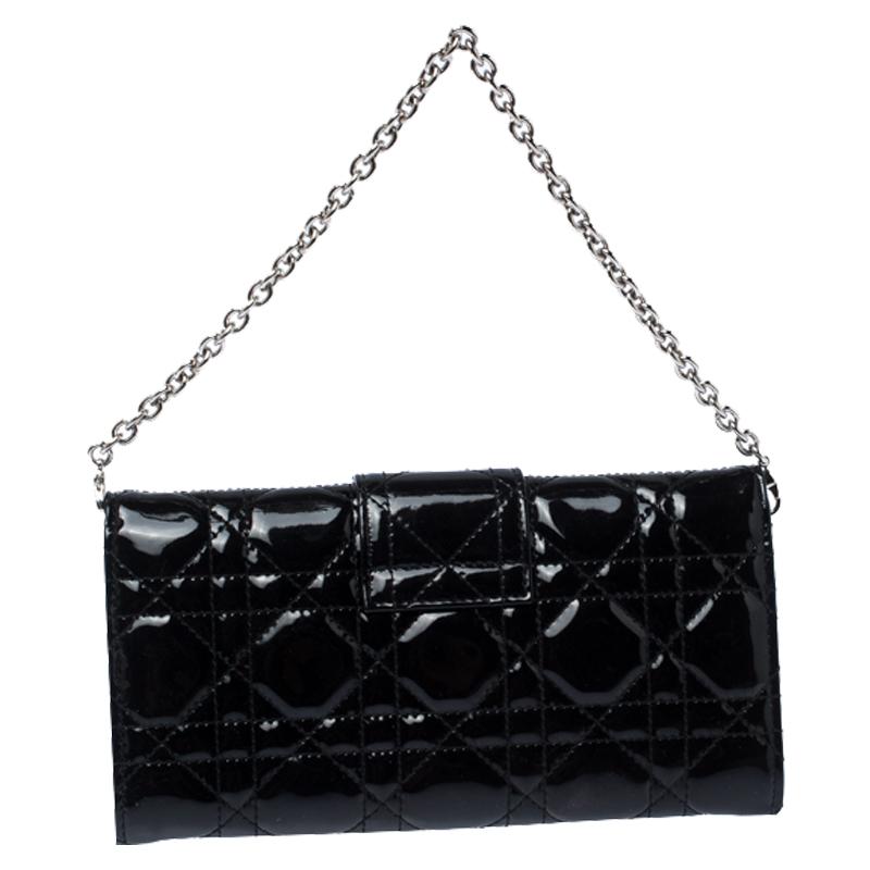 Dior Black Patent Leather Miss Dior Chain Clutch 2