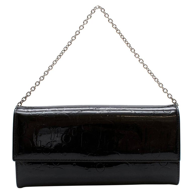 Dior Black Patent Leather Monogram Wallet on Chain For Sale at 1stDibs