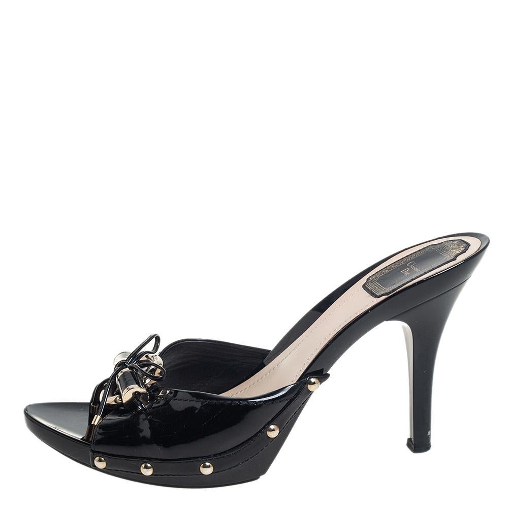 Women's Dior Black Patent Leather Mule Sandals Size 40