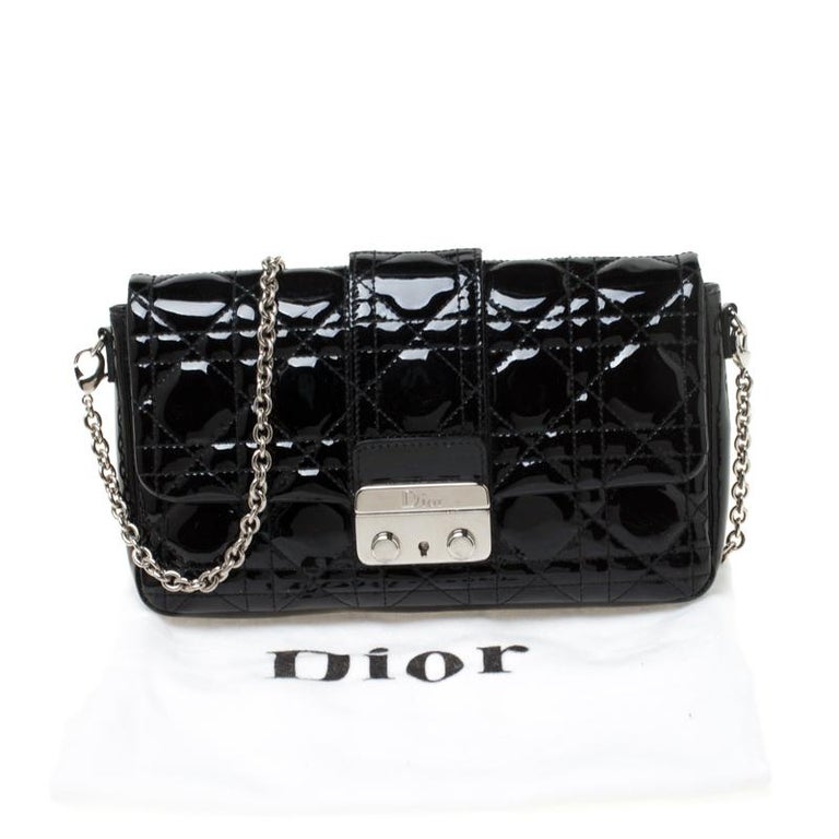 Dior Black Patent Leather New Lock Chain Clutch Bag For Sale at 1stDibs
