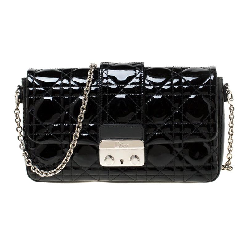 Dior Black Patent Leather New Lock Chain Clutch Bag For Sale at 1stDibs