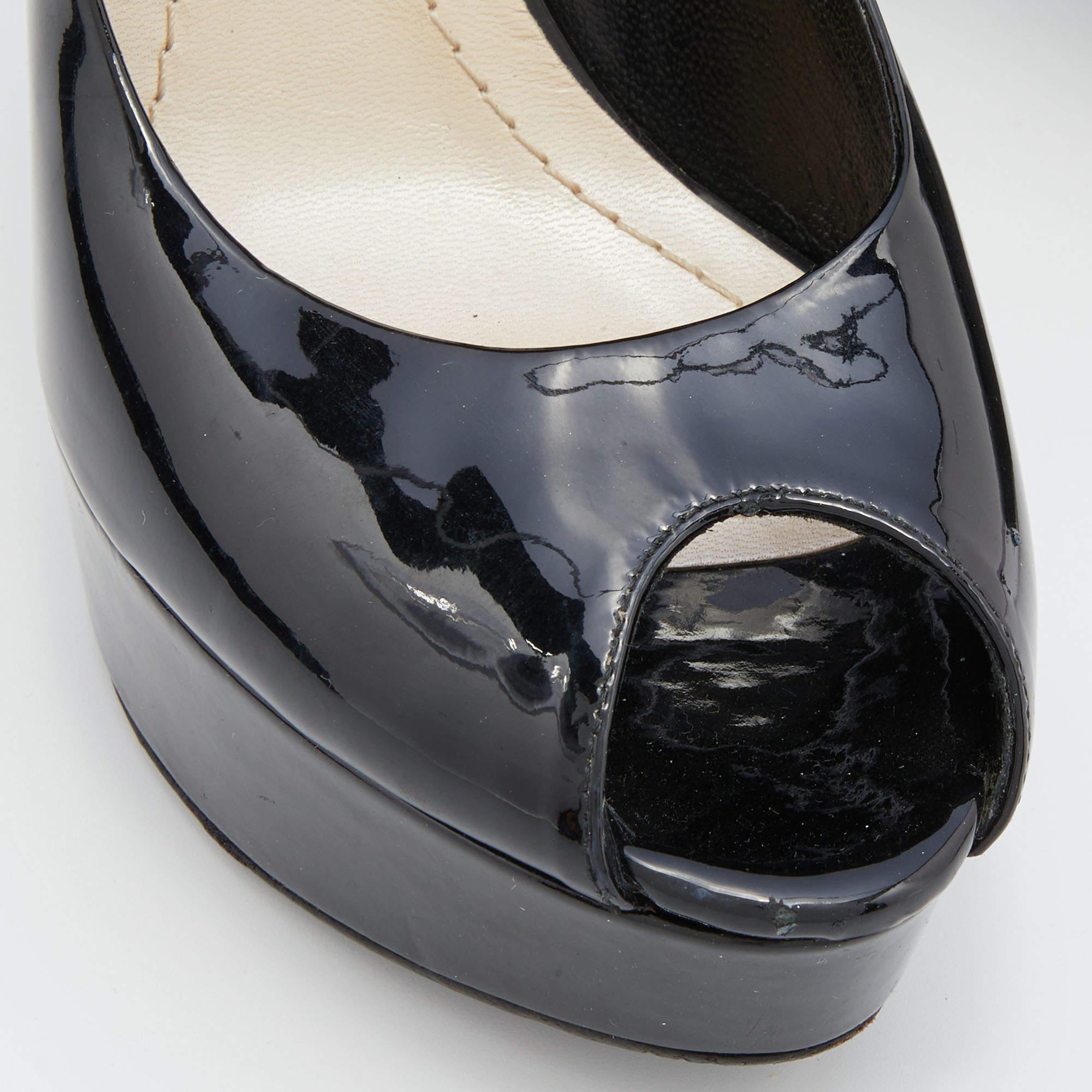 Dior Black Patent Leather Peep Toe Platform Pumps Size 37.5 2