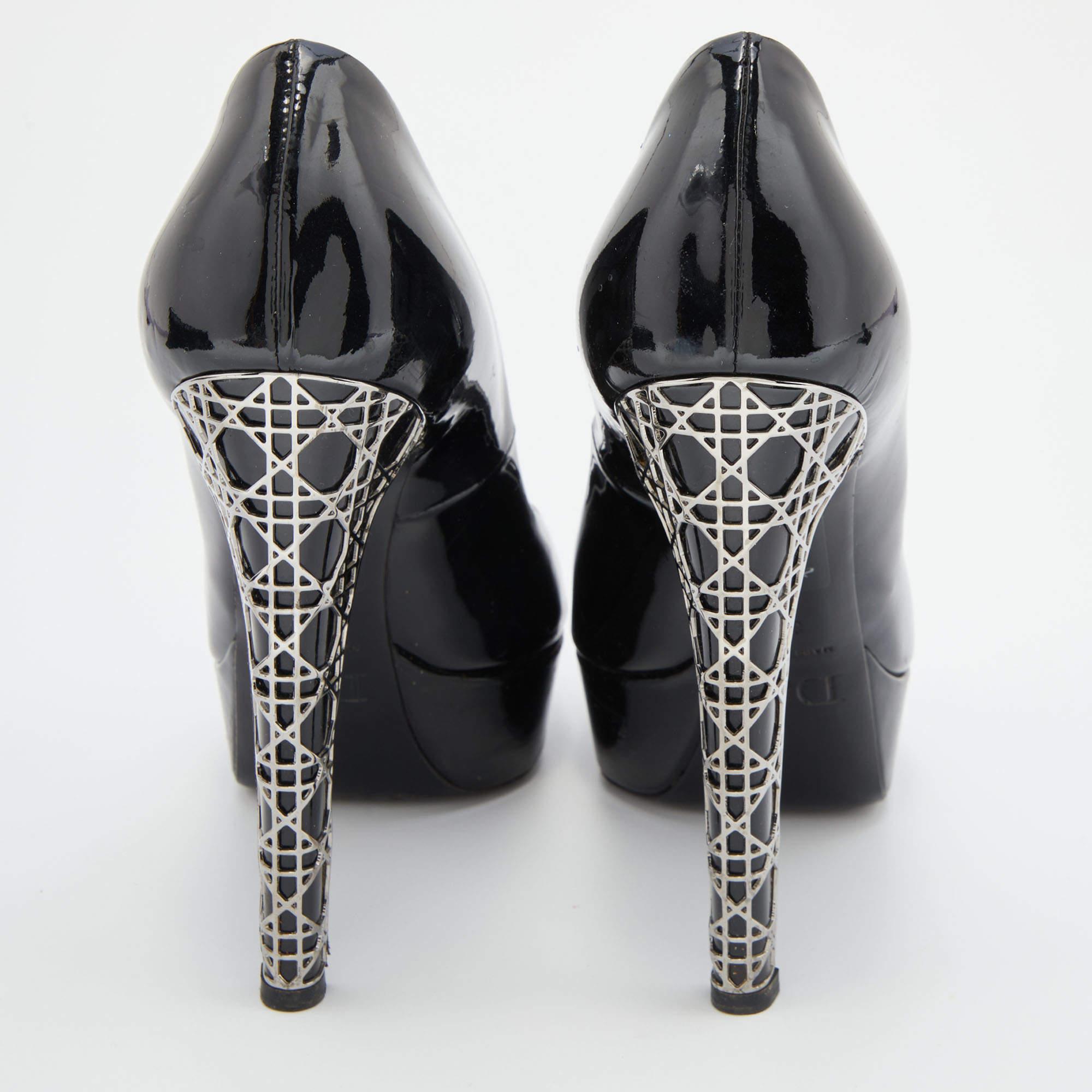Dior Black Patent Leather Peep Toe Platform Pumps Size 37.5 3