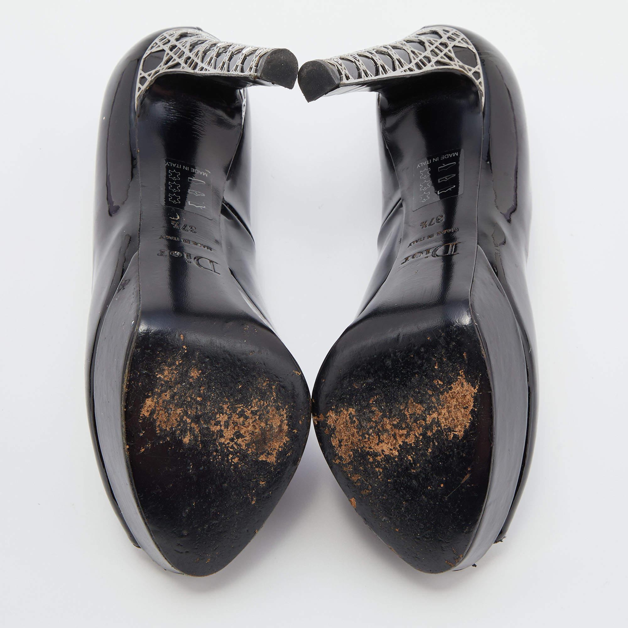 Dior Black Patent Leather Peep Toe Platform Pumps Size 37.5 4