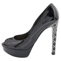 Dior Black Patent Leather Peep Toe Platform Pumps Size 37.5