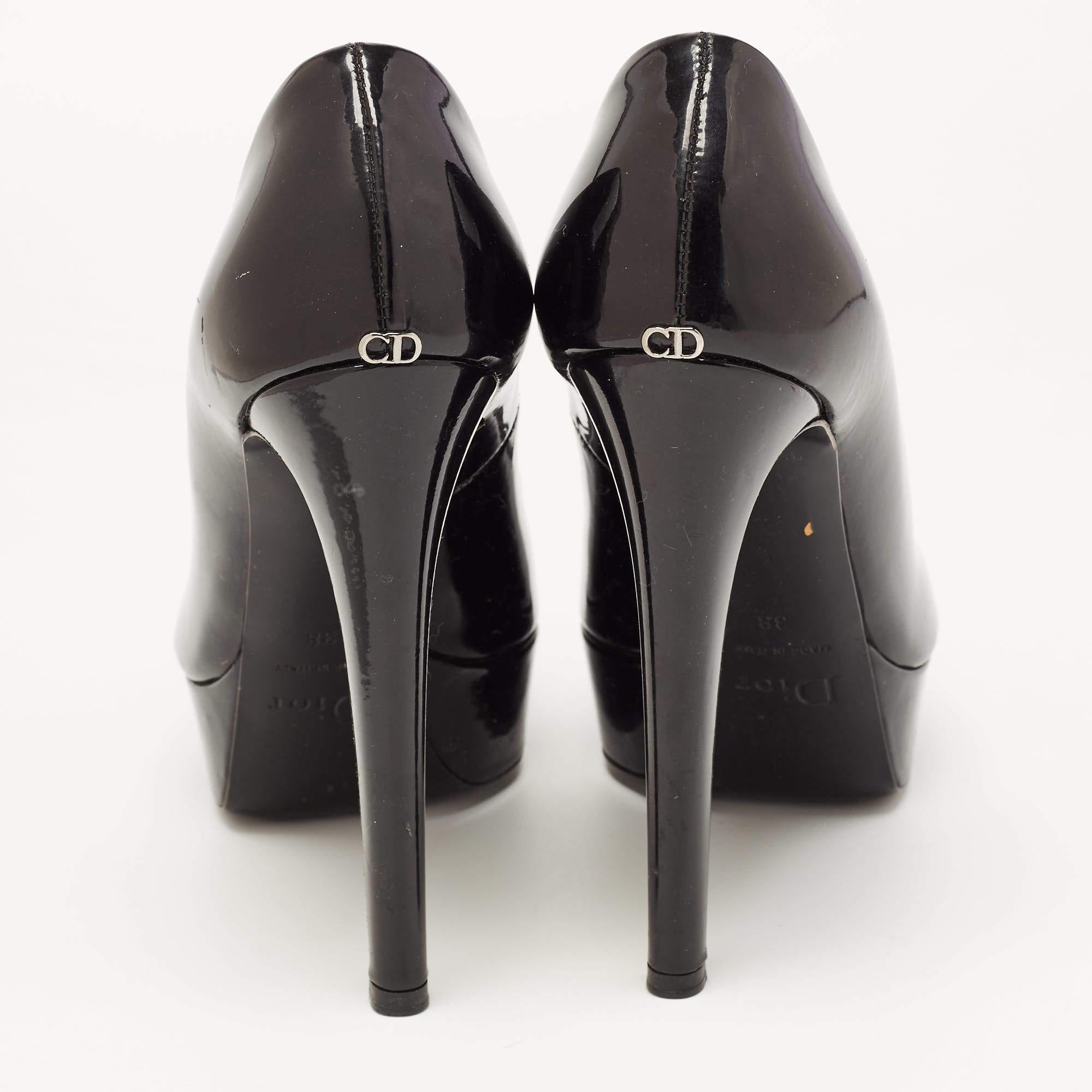 Women's Dior Black Patent Leather Peep Toe Platform Pumps Size 38