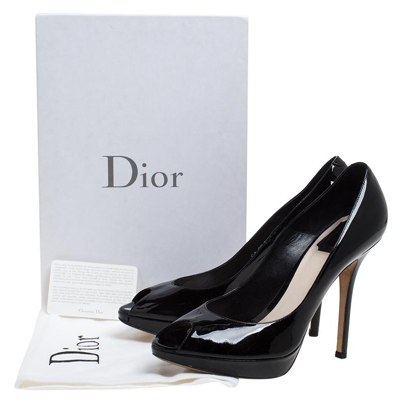 Dior Black Patent Leather Peep Toe Platform Pumps Size 39 2