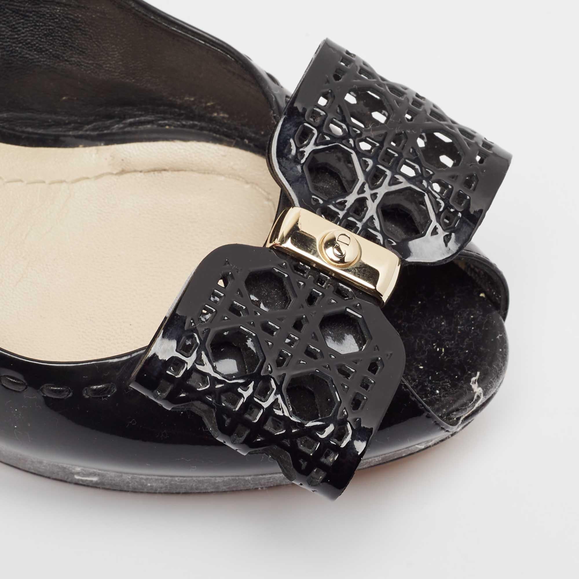 Dior Black Patent Leather Peep Toe Slingback  Pumps Size 39.5 3