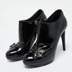 Dior Black Patent Leather Platform Zip Ankle Booties Size 38.5