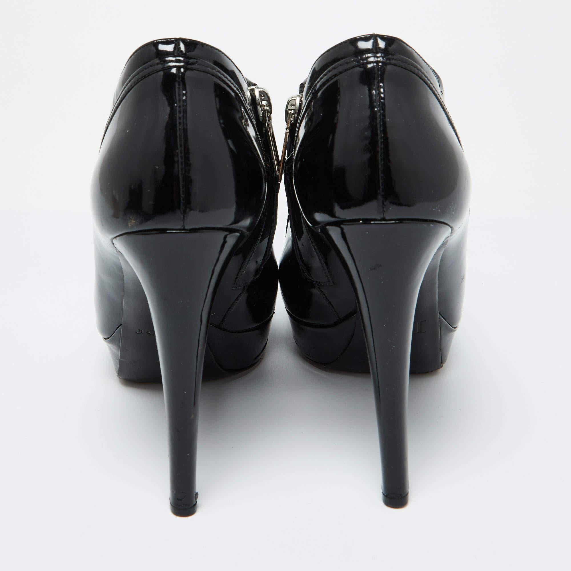 Dior Black Patent Leather Platform Zip Ankle Booties Size 38.5 For Sale 1