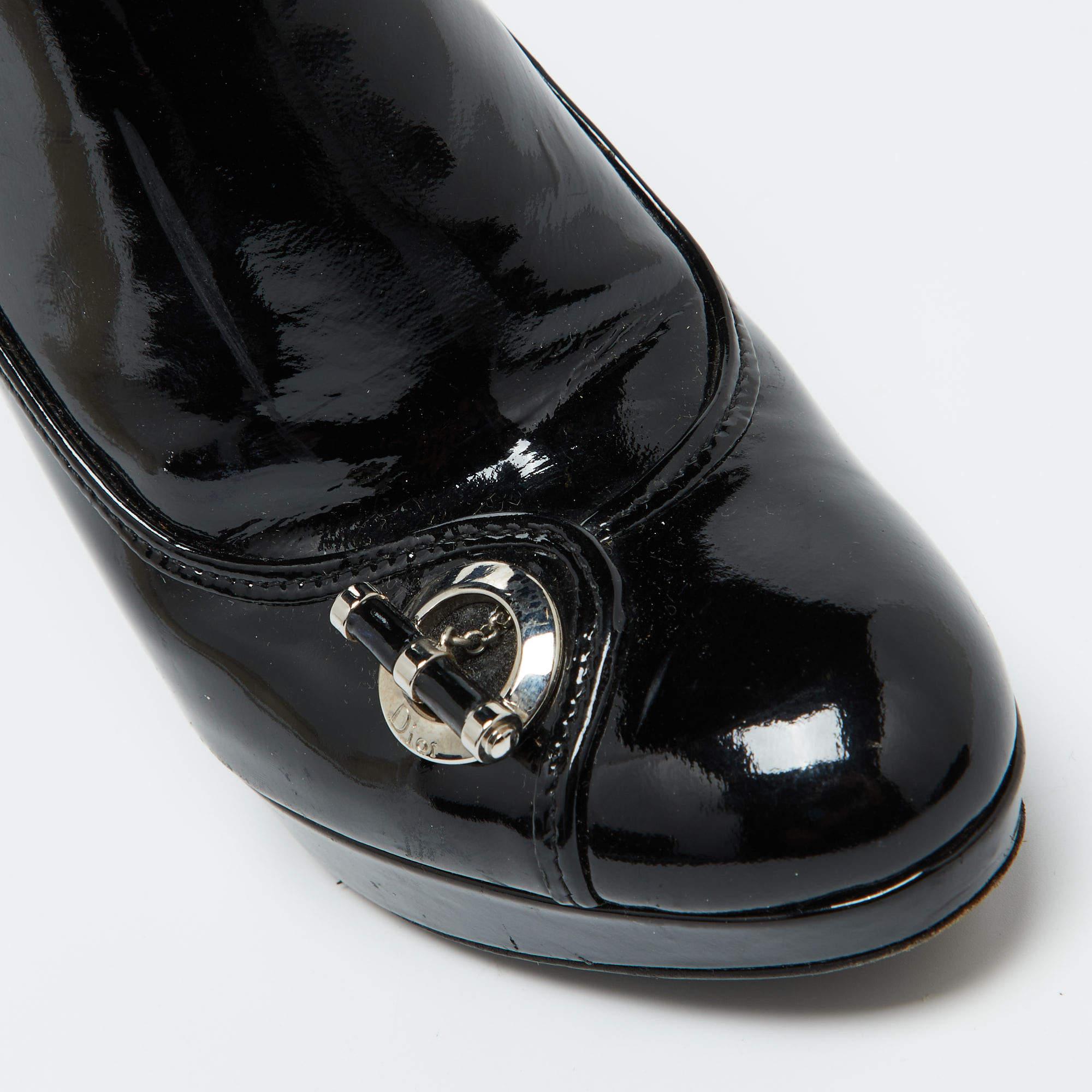 Dior Black Patent Leather Platform Zip Ankle Booties Size 38.5 For Sale 3