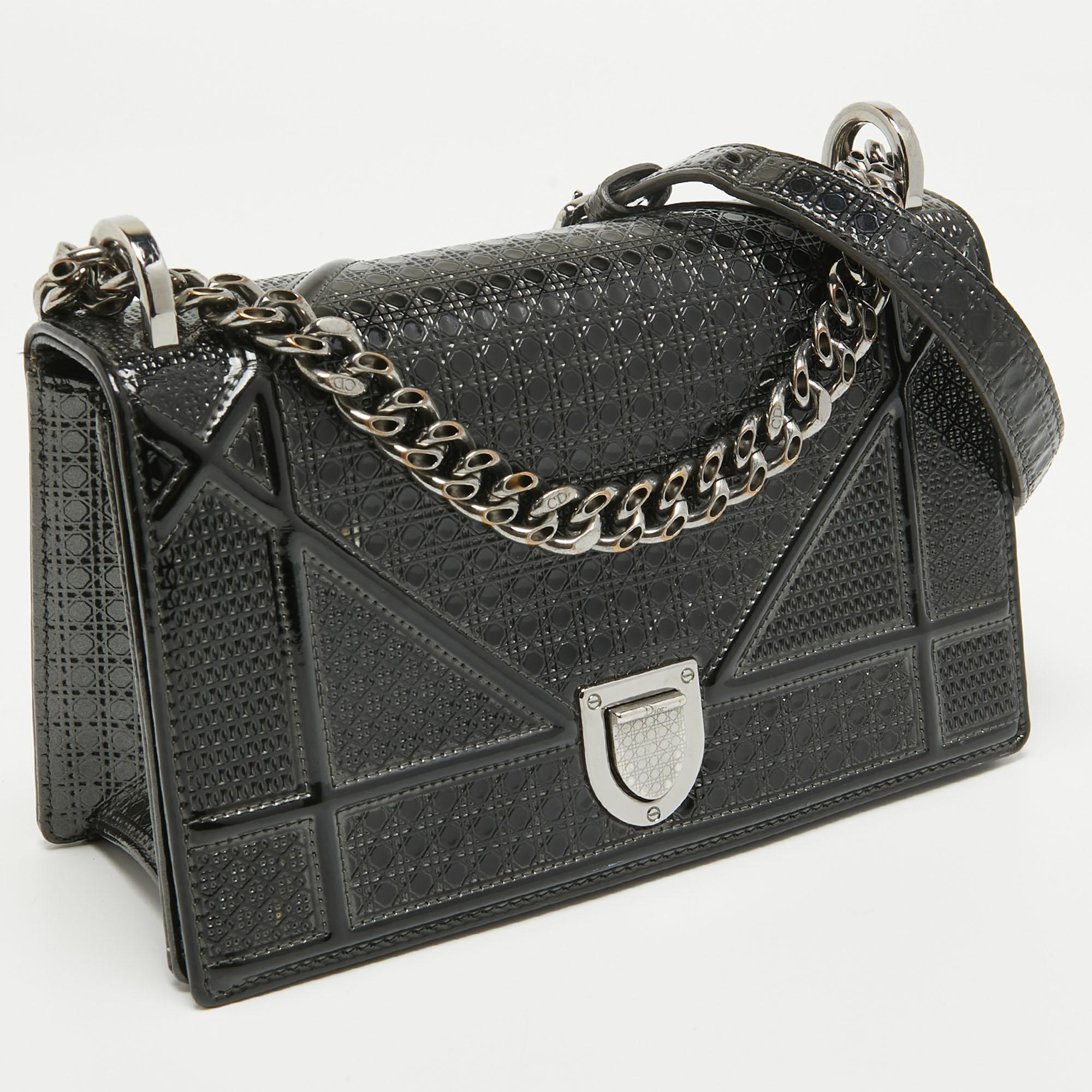  Dior Black Patent Leather Small Diorama Shoulder Bag Pour femmes 