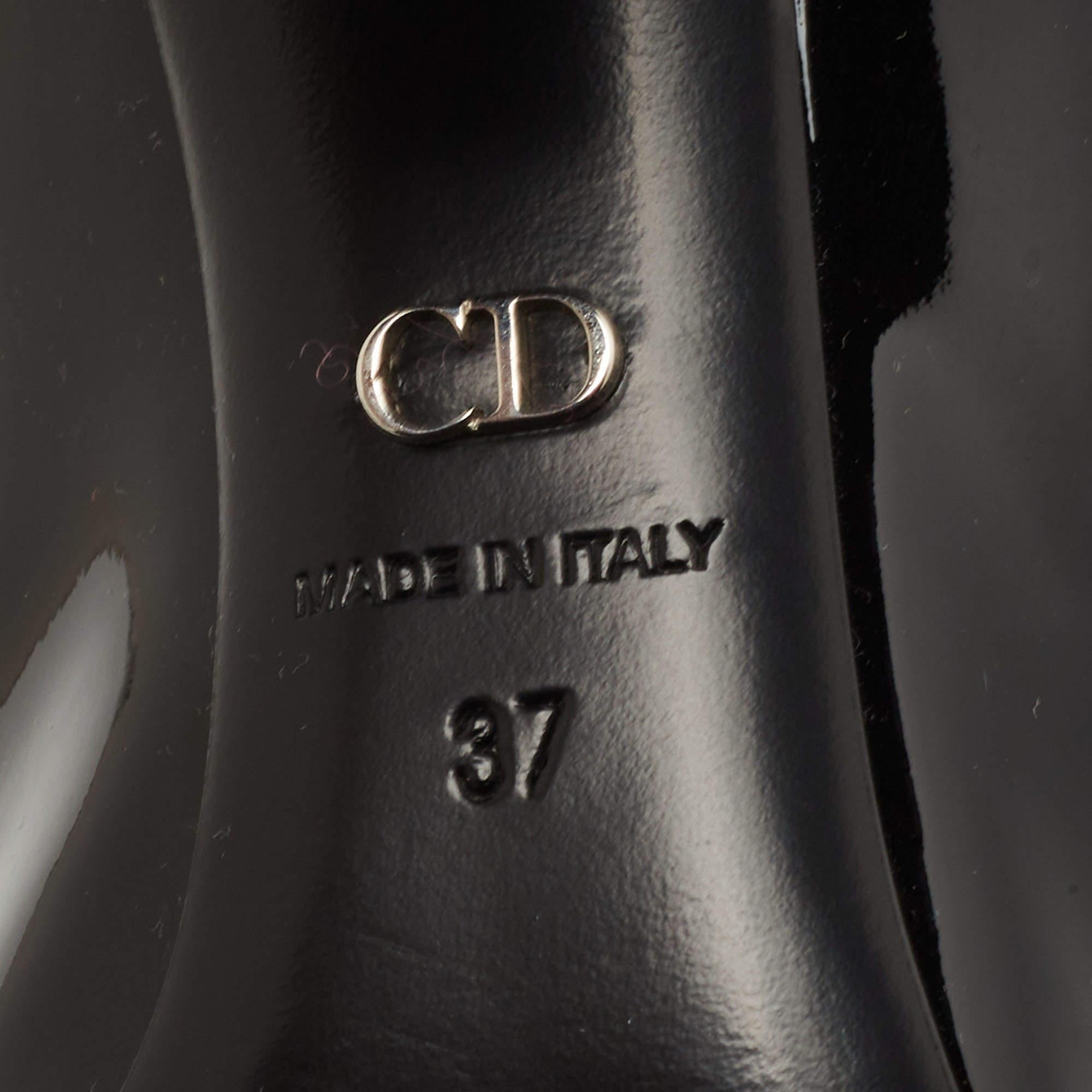 Dior Black Patent Leather Studded Block Heel Pumps Size 37 1