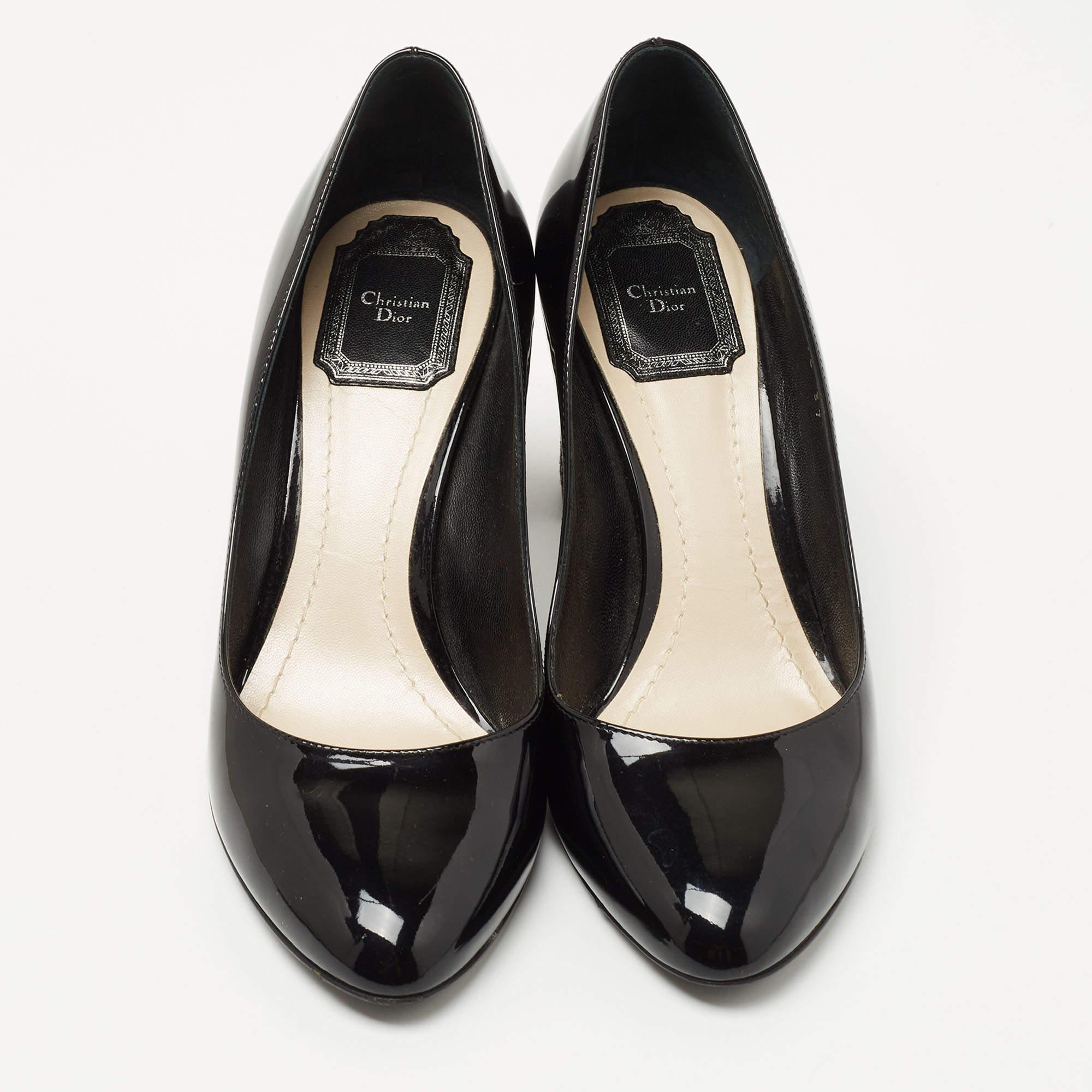 Dior Black Patent Leather Studded Block Heel Pumps Size 37 4