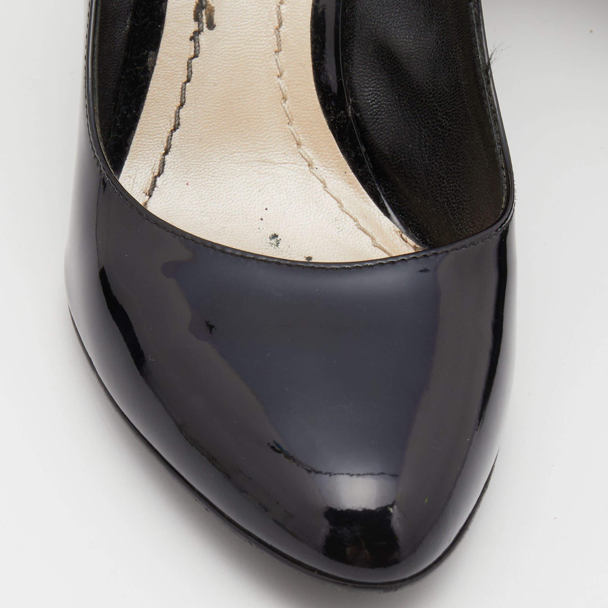 Dior Black Patent Leather Studded Block Heel Pumps Size 37 5