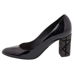 Dior Black Patent Leather Studded Block Heel Pumps Size 37