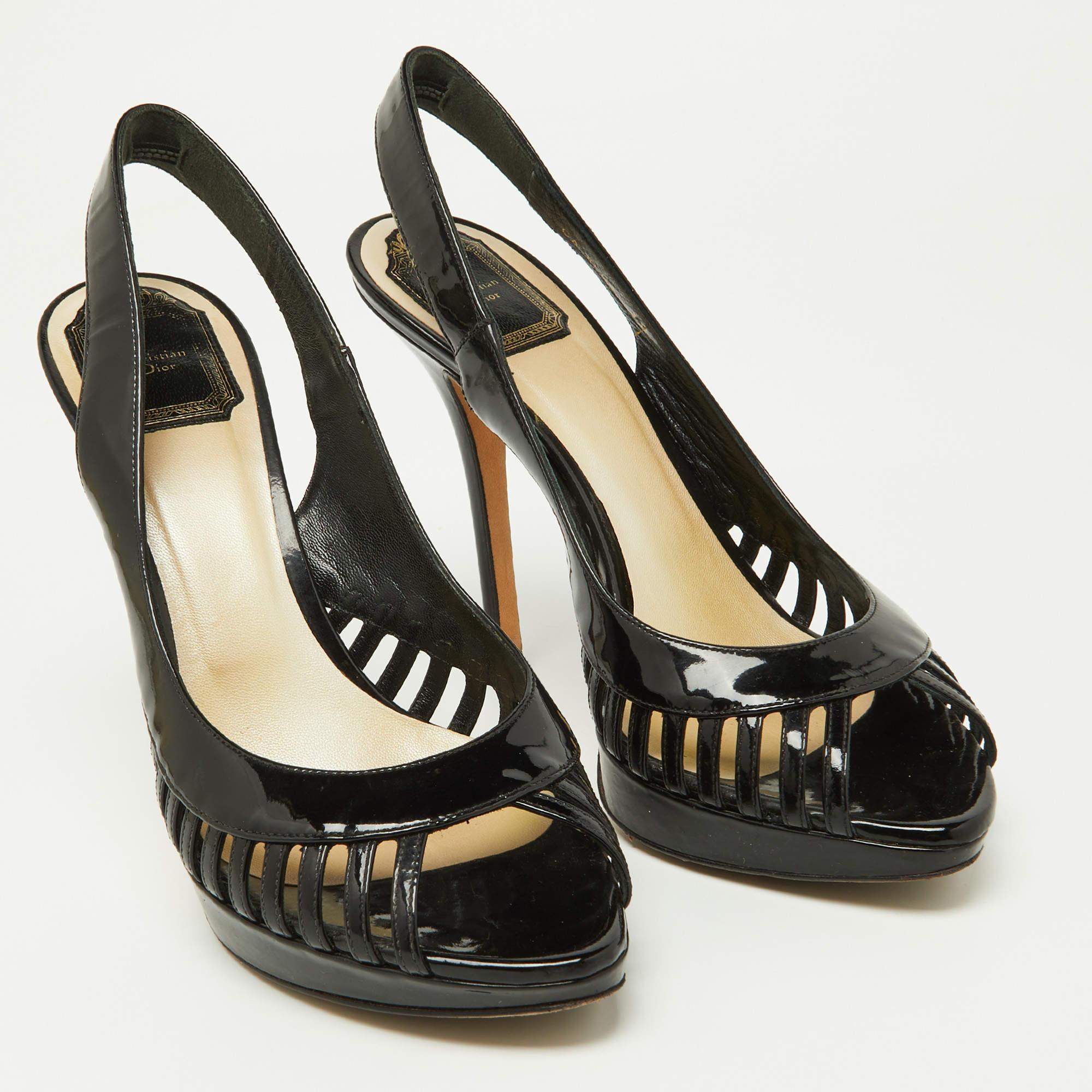 Women's Dior Black Patent Leather Whisper Slingback Sandals Size 38