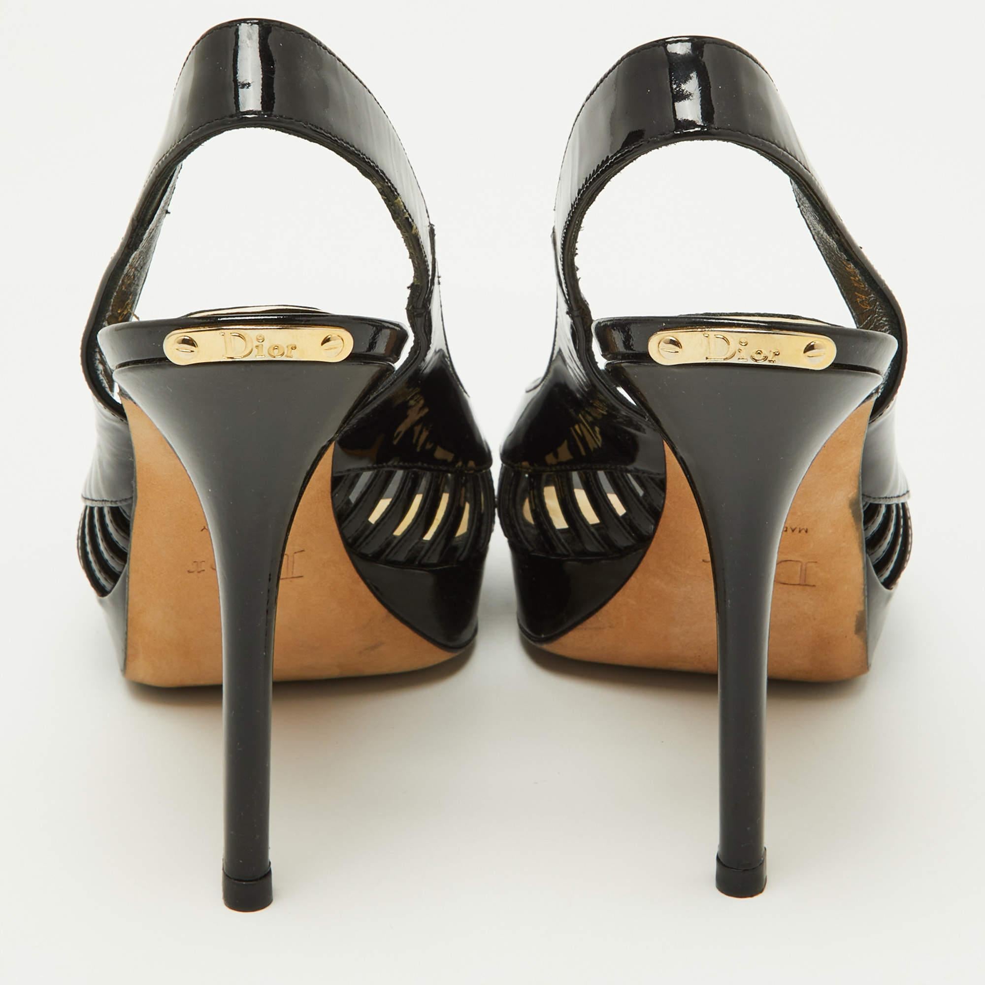 Dior Black Patent Leather Whisper Slingback Sandals Size 38 1