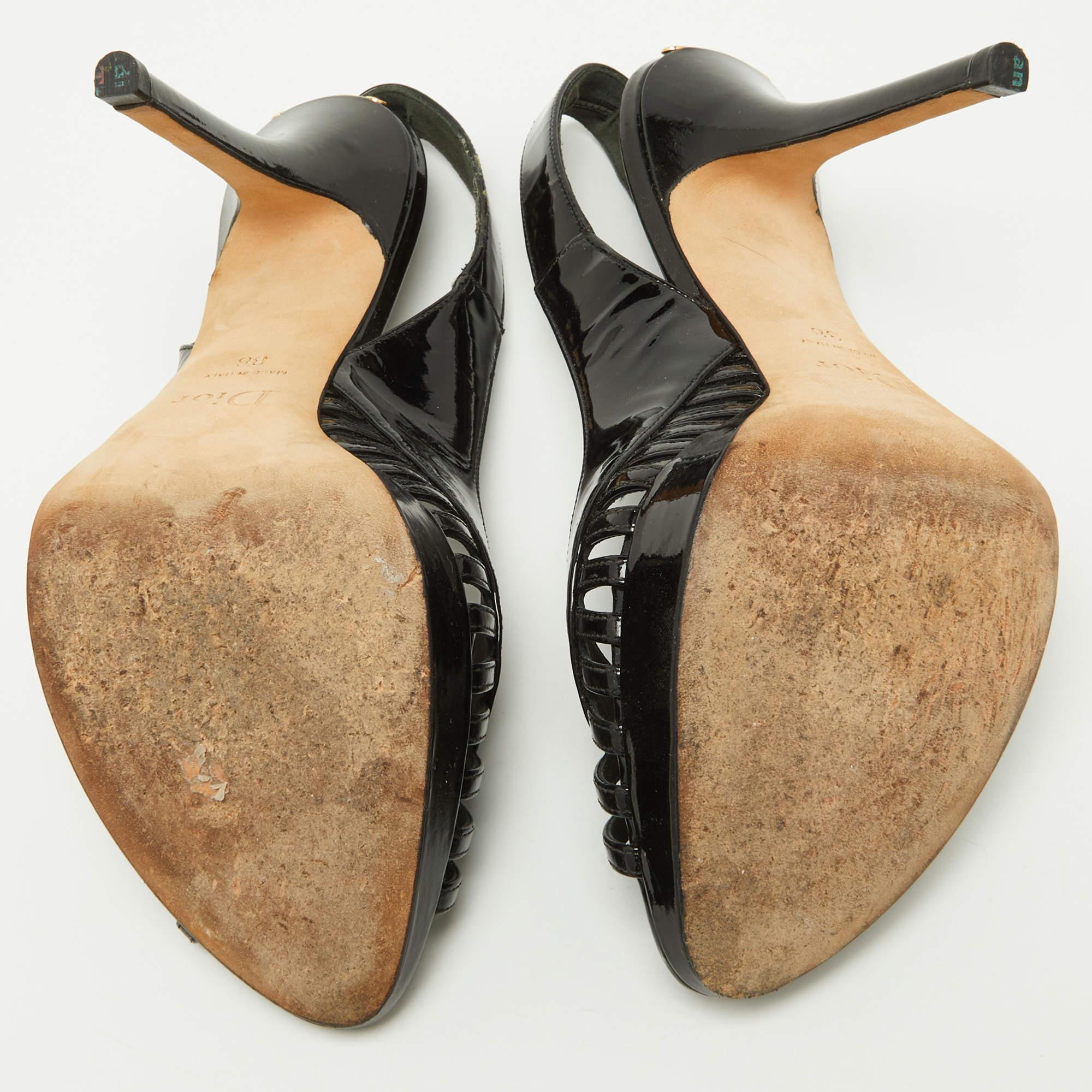 Dior Black Patent Leather Whisper Slingback Sandals Size 38 2