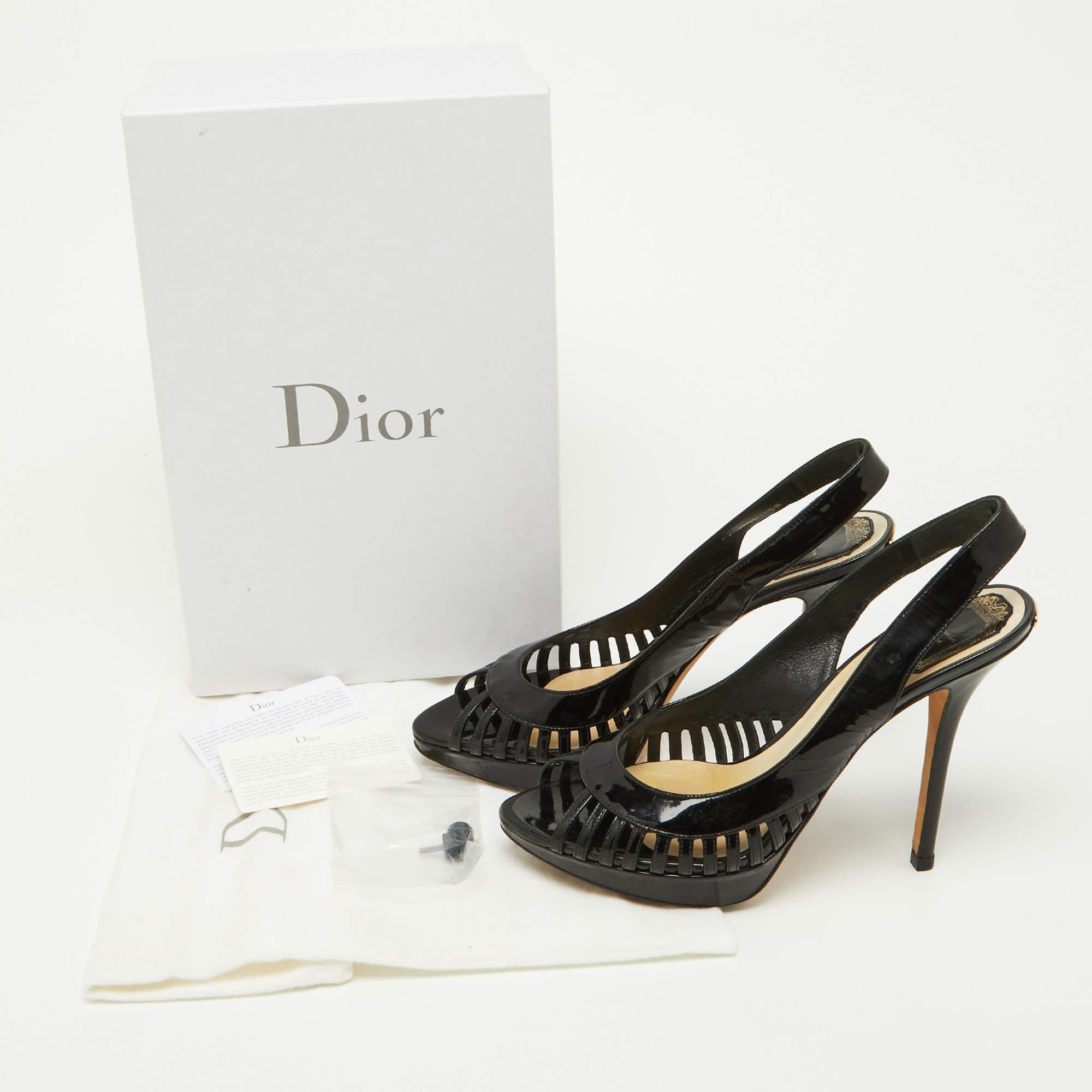 Dior Black Patent Leather Whisper Slingback Sandals Size 38 5
