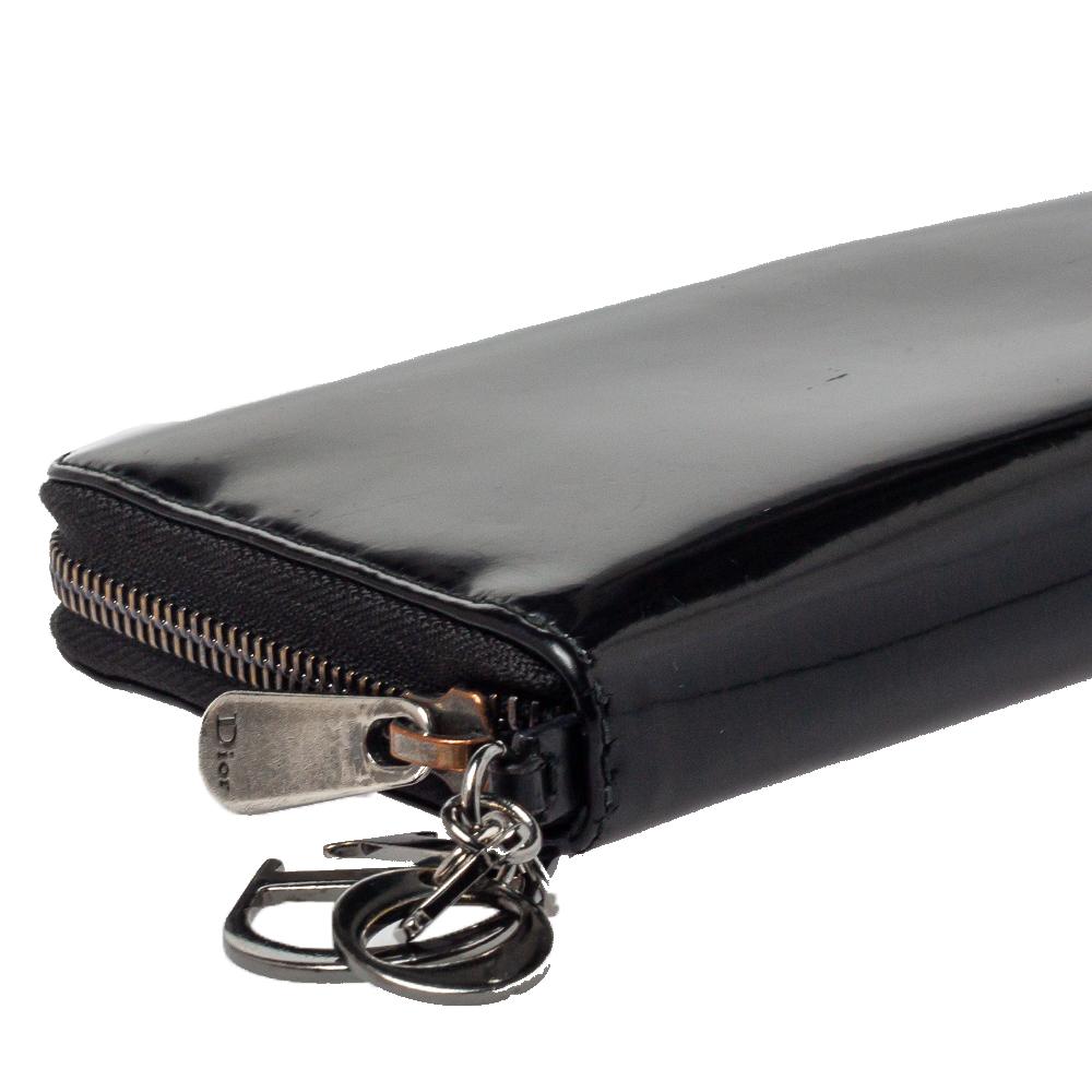 Dior Black Patent Leather Zip Around Lady Dior Wallet 1