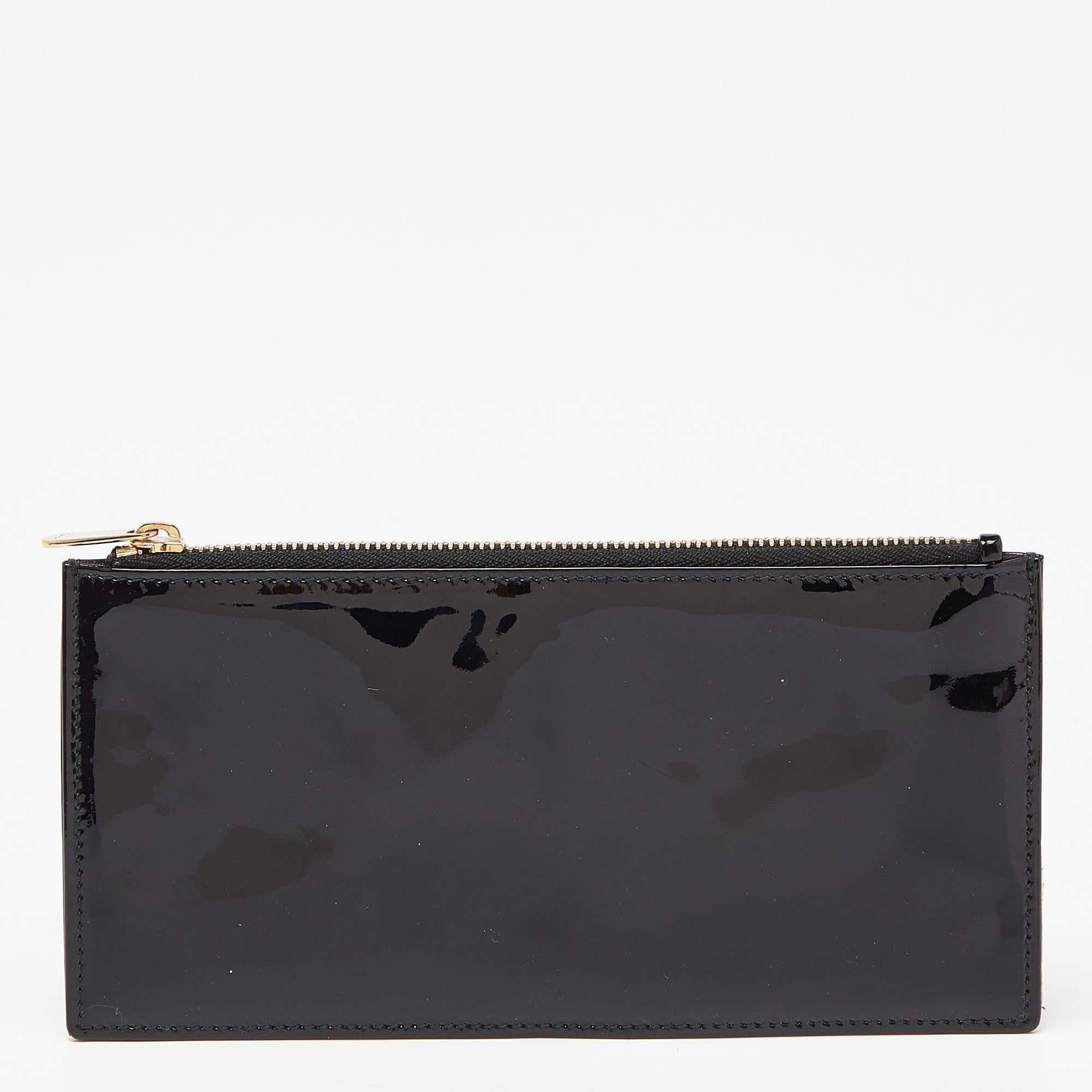 Women's Dior Black Patent Leather Zip Pouch For Sale