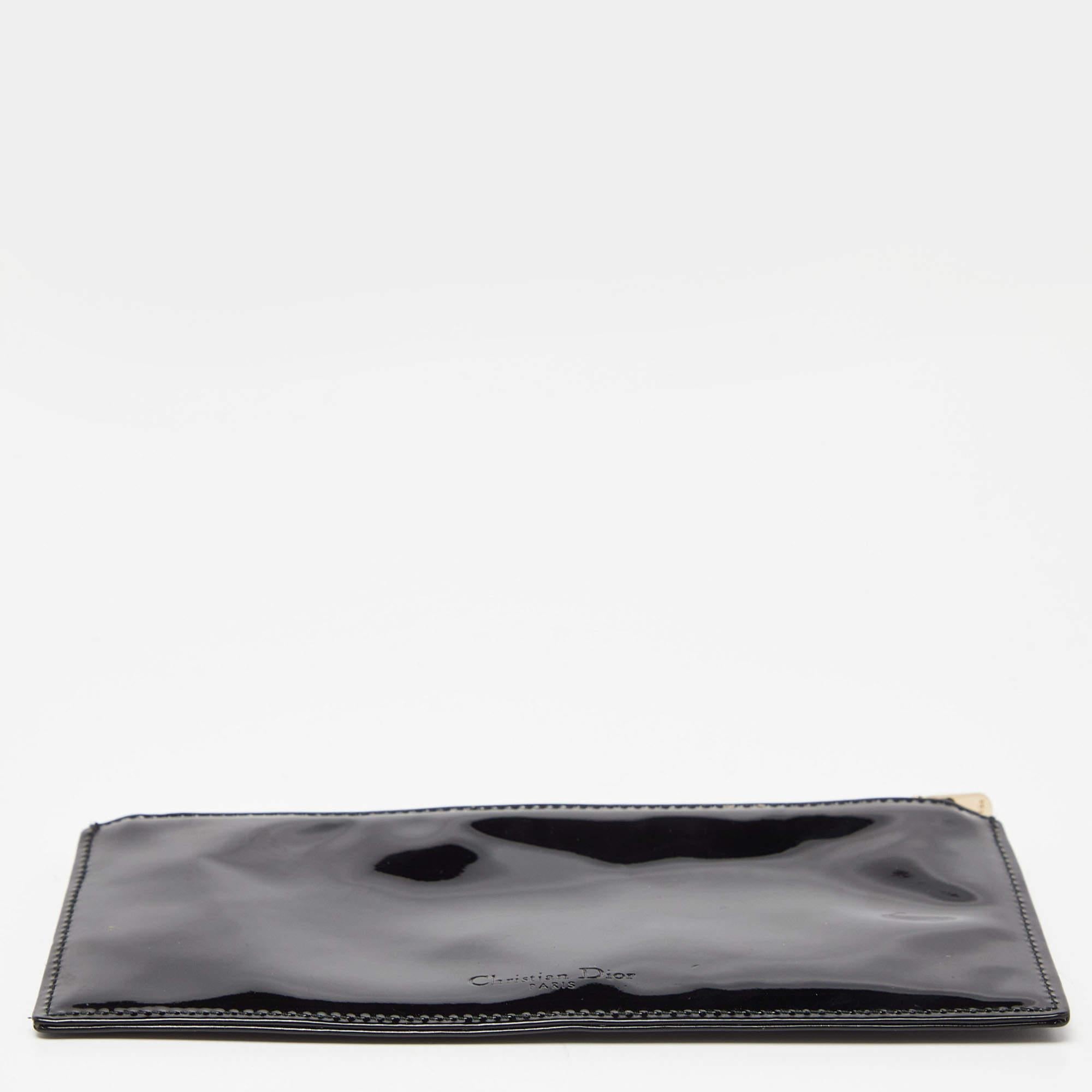 Dior Black Patent Leather Zip Pouch For Sale 2