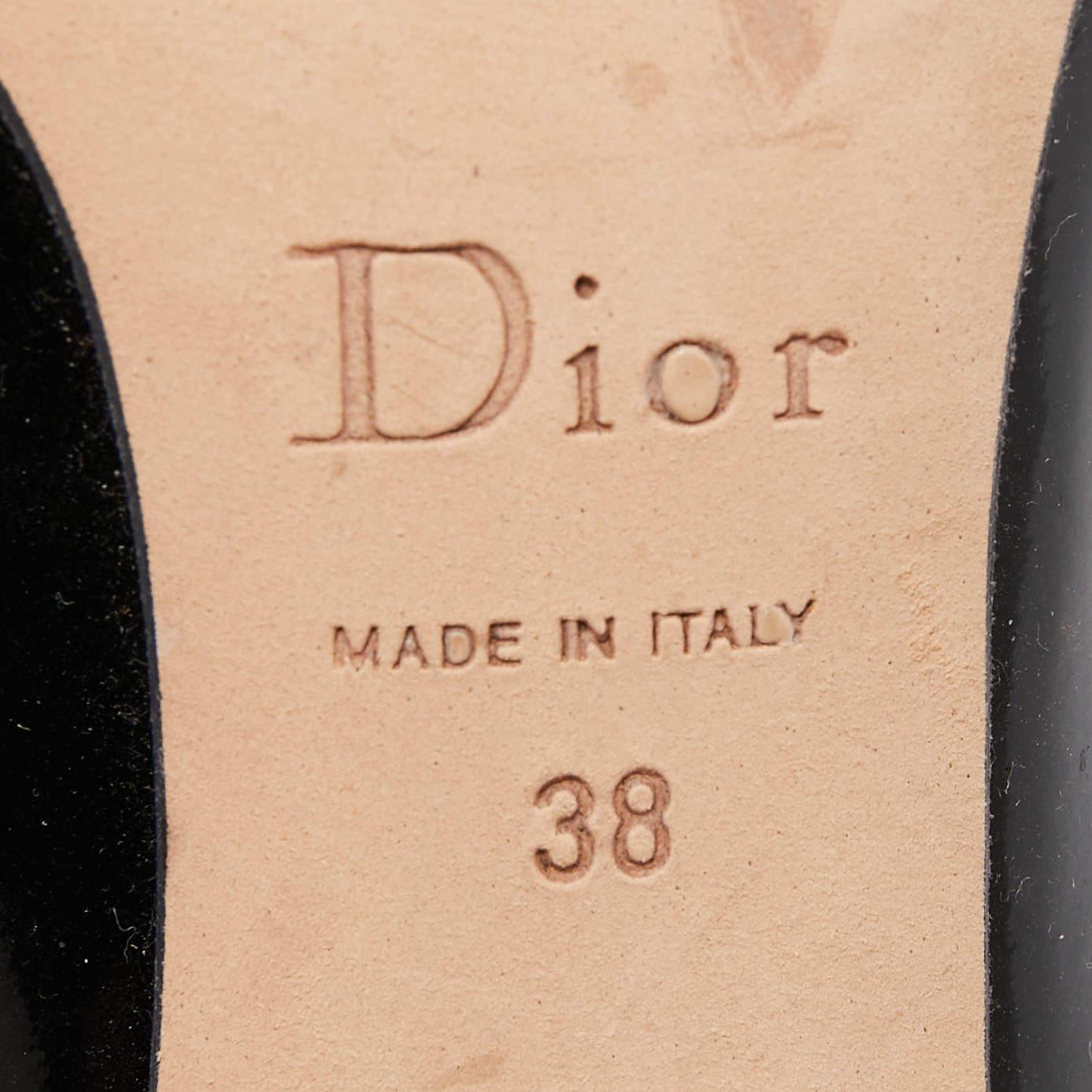 Dior Black Patent Miss Dior Peep Toe Pumps Size 38 For Sale 1
