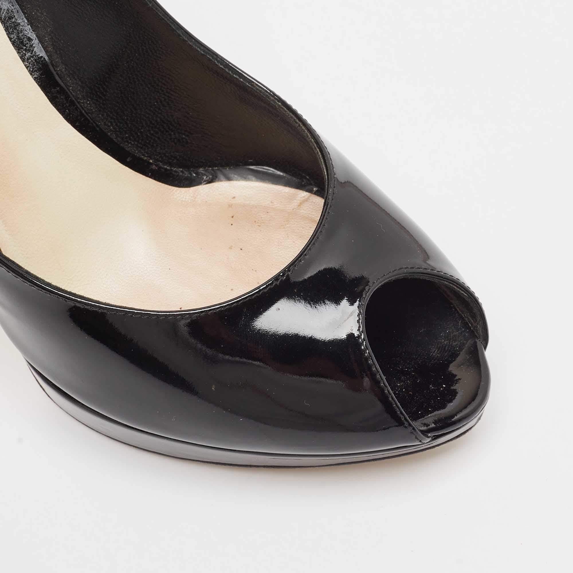 Dior Noir Brevet Miss Dior Peep Toe Pumps Size 38 en vente 3
