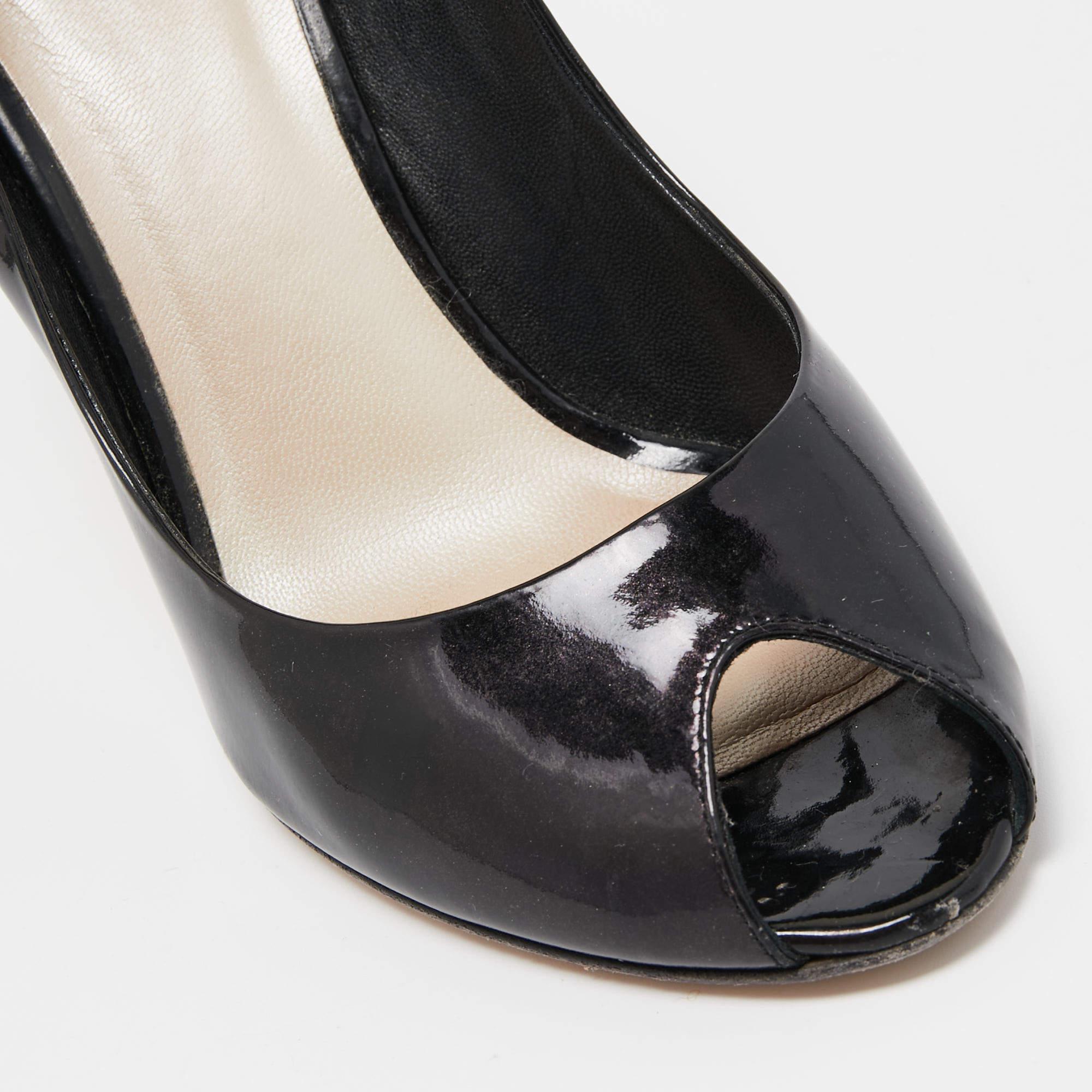 Dior Black Patent Miss Dior Peep Toe Pumps Size 38 For Sale 3