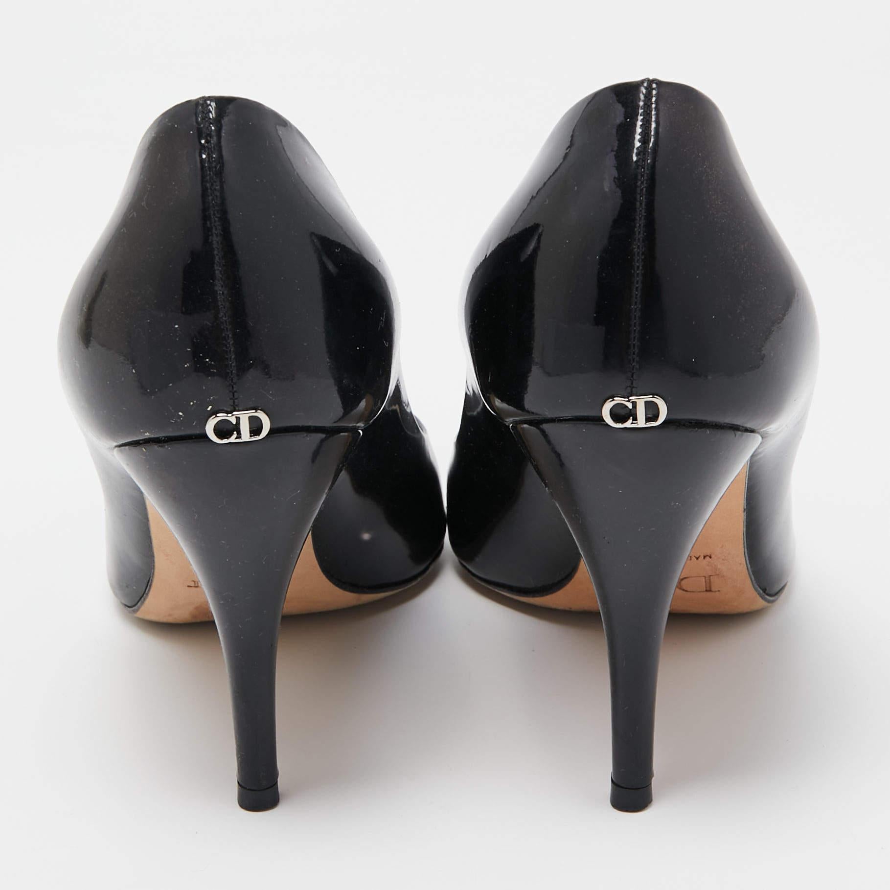 Dior Black Patent Miss Dior Peep Toe Pumps Size 38 For Sale 4