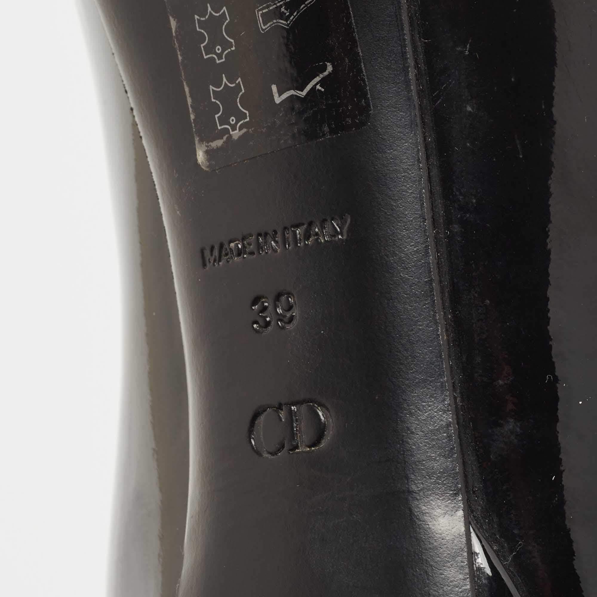 Dior Black Patent Miss Dior Peep Toe Pumps Size 39 For Sale 4