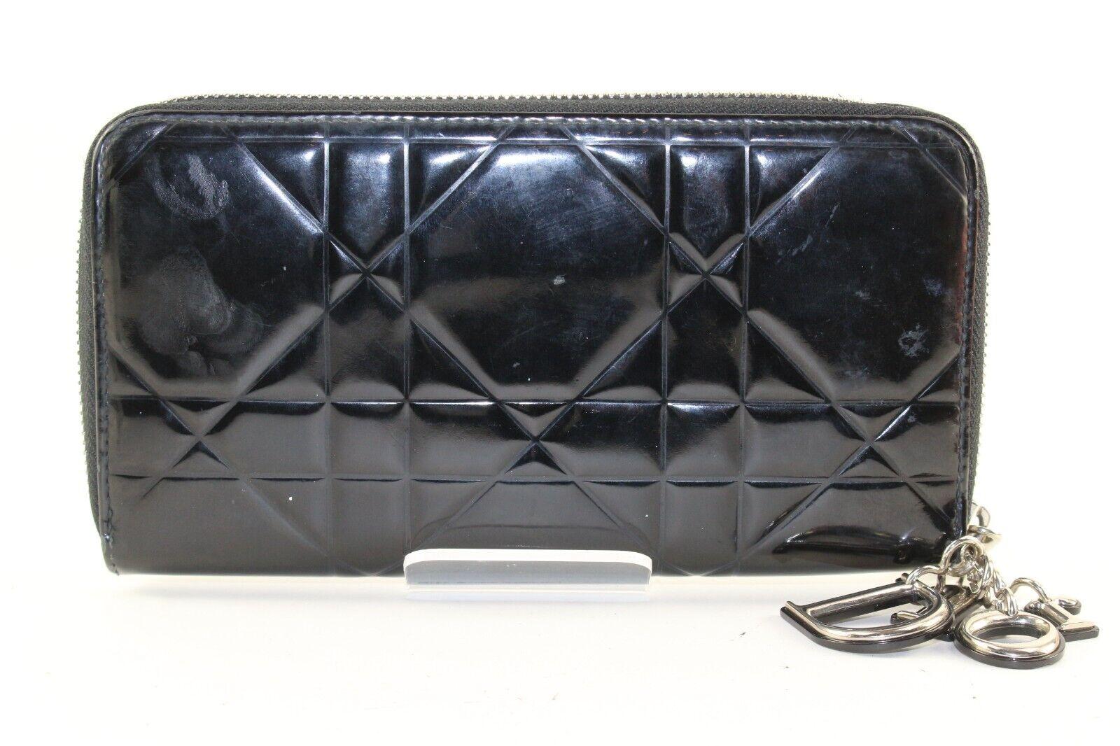 DIOR Black Patent Quilted Cannage Lady Long Zippy Wallet 3DD1214K For Sale 8