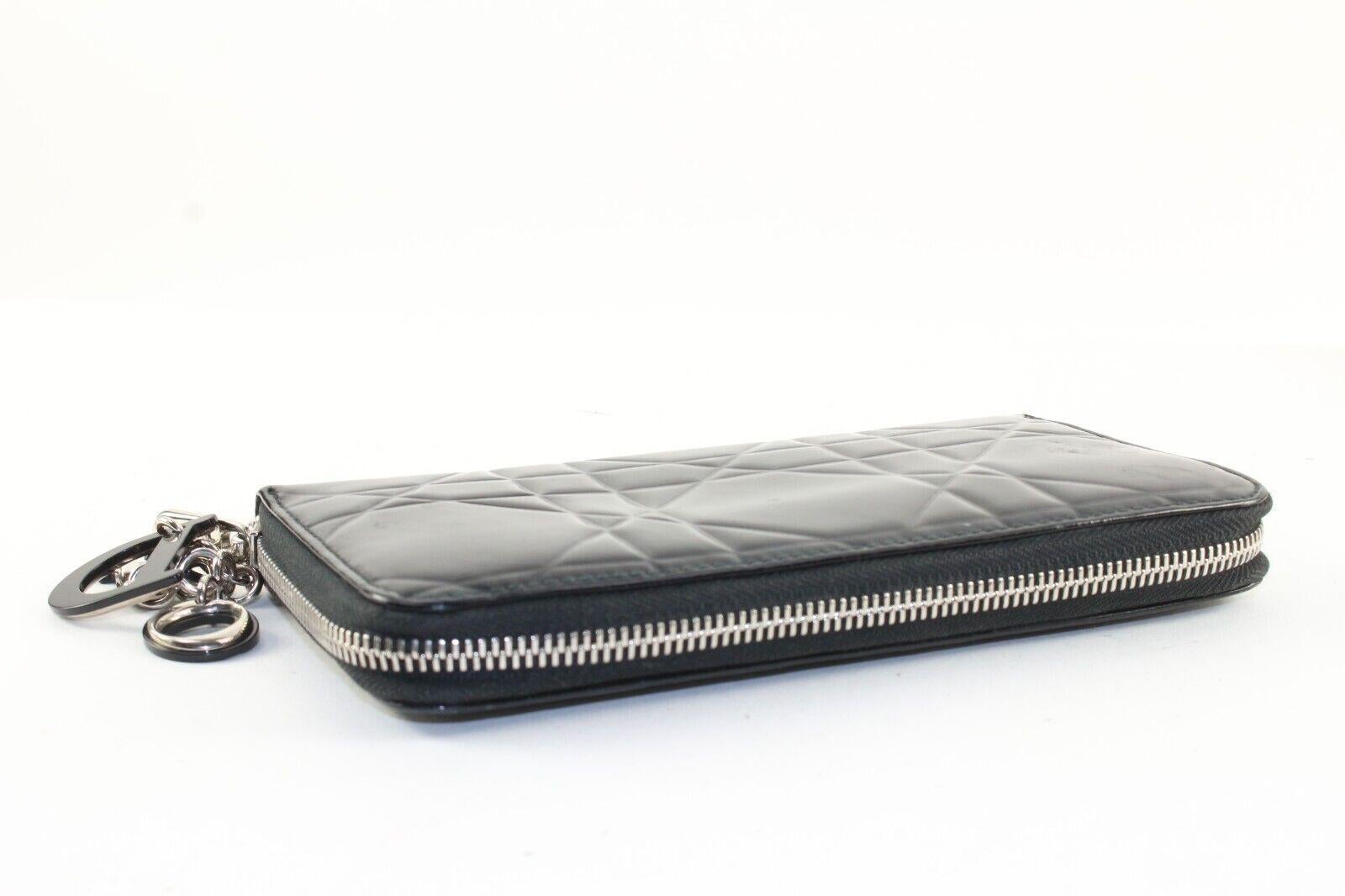 DIOR Black Patent Quilted Cannage Lady Long Zippy Wallet 3DD1214K For Sale 4