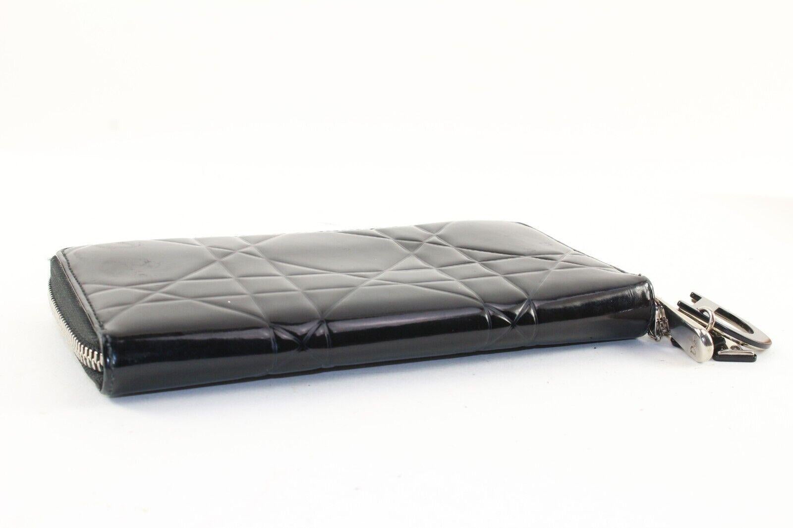 DIOR Black Patent Quilted Cannage Lady Long Zippy Wallet 3DD1214K 5
