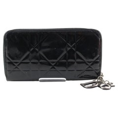 DIOR Black Patent Quilted Cannage Lady Long Zippy Wallet 3DD1214K