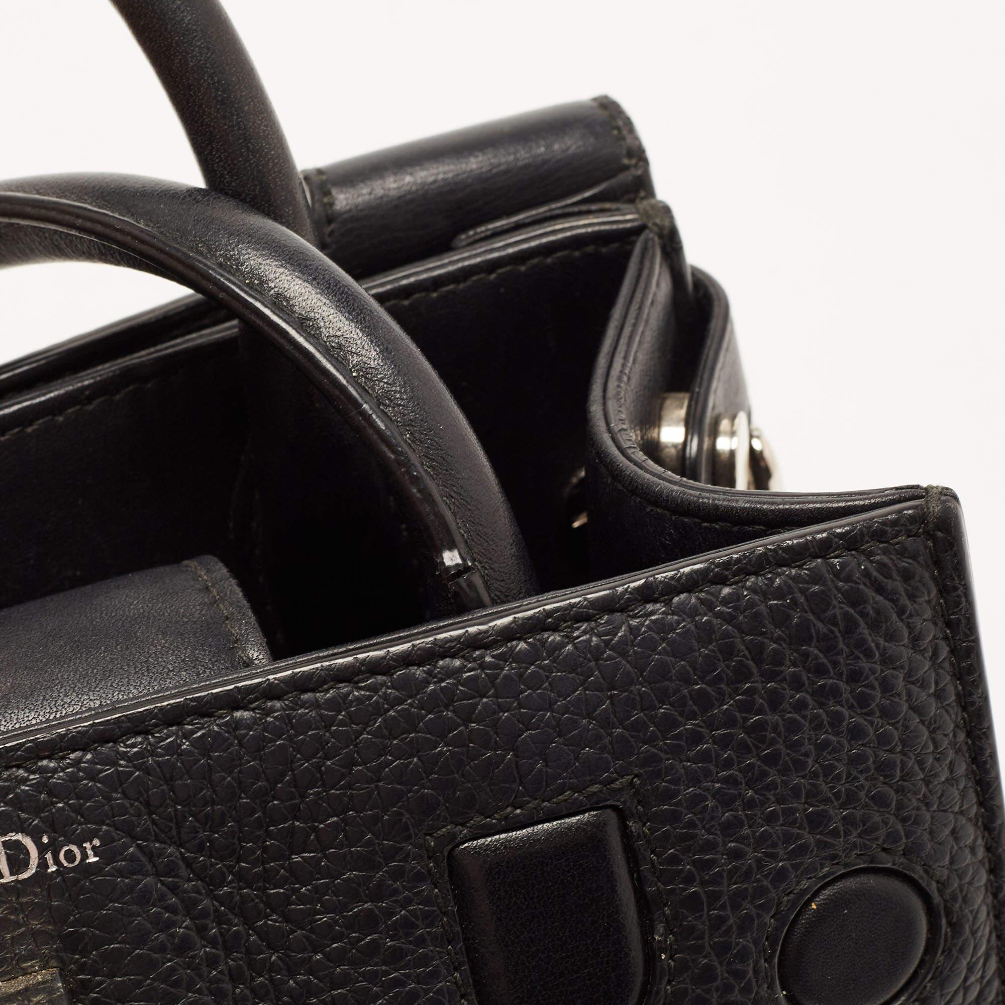 Dior Black Pebbled Leather Mini Diorever Top Handle Bag 14